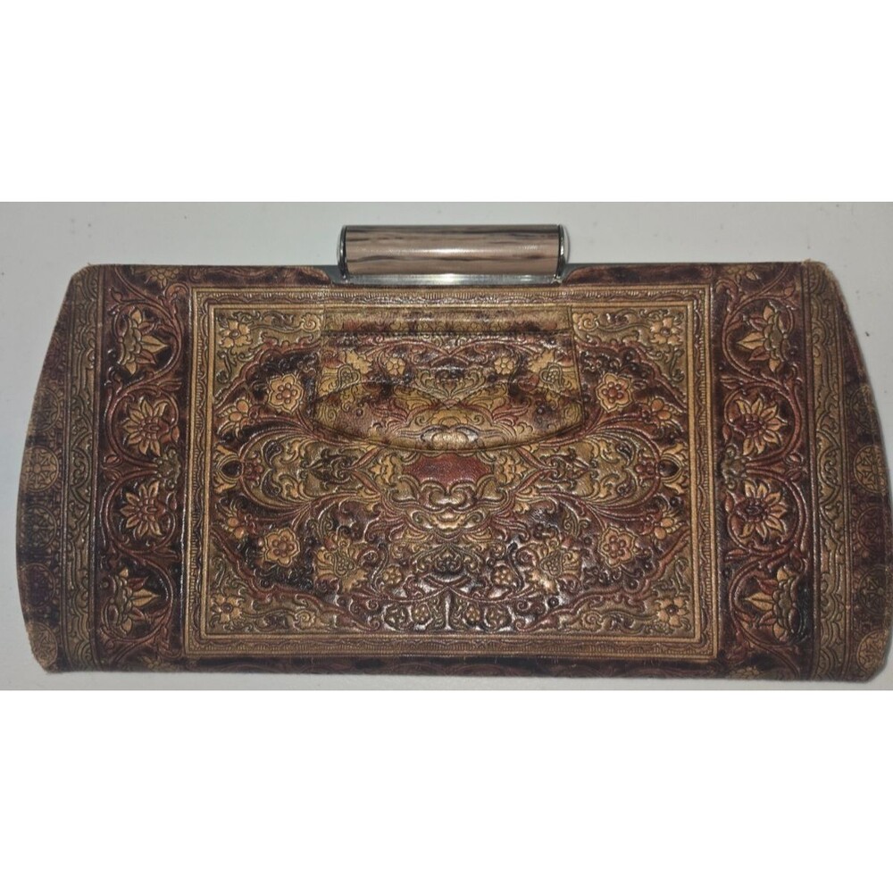 Vintage Florentine Leather, Tooled Leather Clutch, Made in Italy, Mid-Century